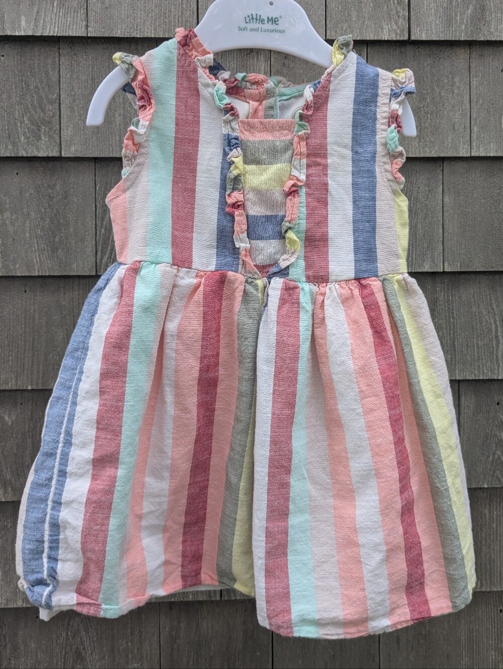 Striped Pastel Ruffle Dress - 18 Months
